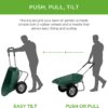 Dual-Wheel Home Utility Yard Wheelbarrow Garden Cart W/Built-In Stand for Lawn, Gardening, Grass, Soil, Bricks, and Construction, Green - Image 4