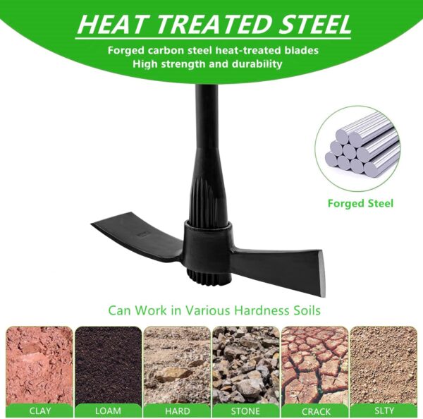 Garden Pick Cutter Mattock, 36" Heavy Duty Pick Axe with Forged Heat Treated Steel Blades Hoe for Weeding, Prying and Chopping, Digging Tool with Fiberglass Handle (5Lb-With 36" Fiberglass Handle) - Image 4