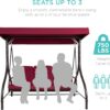 3-Seat Outdoor Large Converting Canopy Swing Glider, Patio Hammock Lounge Chair for Porch, Backyard W/Flatbed, Adjustable Shade, Removable Cushions - Burgundy - Image 4