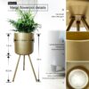 Mid-Century Metal Flowerpot with Stands, Gold Stylish Modern Floor-Standing Flowerpot,Suitable for Orchid, Aloe Indoor Outdoor Decoration 8.5'' Wide 18'' High - Image 3