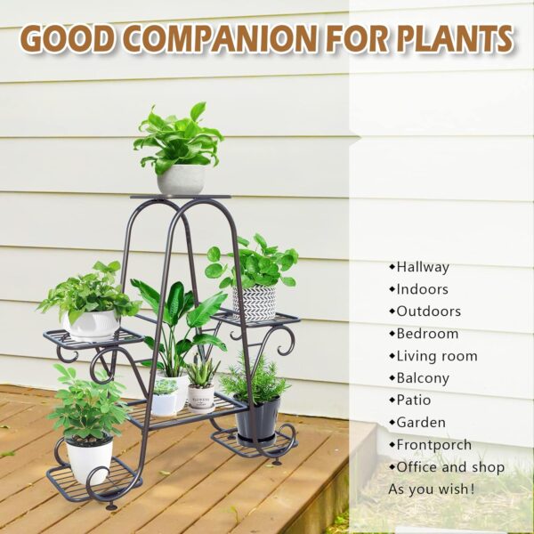 Plant Stand Metal Indoor Outdoor Multiple 6 Tier Tall Corner Flower Pot Holder Stands Shelf Rack Wrought Iron Tiered Planter Shelves for Patio, Living Room, Garden, Balcony, Black - Image 2