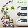 5 Tier Metal Plant Stand Indoor, Tall Half Moon Plant Stands, Heart Shape Flower Pot Shelves for Planter Display with 3 “S” Hooks, Best for Home Garden Balcony Patio( 1 Pack, Black) - Image 3