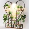 5 Tier Plant Stand Indoor with Grow Lights - Half Heart Shaped Plant Stands for Indoor Plants Multiple, Plant Shelf with 4 Hanging Hooks - Display Stand for Home Decor, Living Room, Balcony