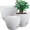 Large Self Watering Pots, 12/10/9 Plastic Planters with High Drainage Holes and Deep Reservoir for Indoor Outdoor Garden Plants and Flowers, White - Image 2