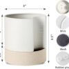 Self Watering Plant Pot: 8 Inch Ceramic Planter with Drainage Hole & Water Storage plus for Indoor & Outdoor Plants - Cylinder round Flower Pot for Succulent/Herbs/Violets - White & Brown - Image 2