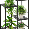 Plant Stand Indoor Outdoor Metal Plant Shelf 3 Tiers 5 Potted Corner Flower Rack for Living Room Patio Garden Balcony, Black (3 Tier-Black)