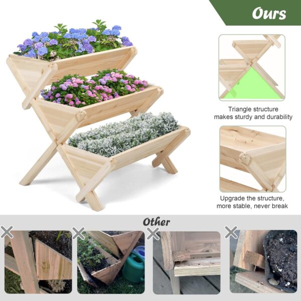 3 Tiers Wooden Vertical Raised Garden Bed with Legs,Planter Raised Beds Kit for Flowers Herbs Vegetables, Natural - Image 2