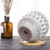 5.5 Inch Large round Bohemian Style Ceramic Planter, Geometry Engrave off White Brown Succulent Planter Flower Pot, Indoor Outdoor Decorative Planter - Image 3