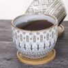 5.5 Inch Large round Bohemian Style Ceramic Planter, Geometry Engrave off White Brown Succulent Planter Flower Pot, Indoor Outdoor Decorative Planter - Image 4