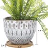 5.5 Inch Large round Bohemian Style Ceramic Planter, Geometry Engrave off White Brown Succulent Planter Flower Pot, Indoor Outdoor Decorative Planter - Image 2