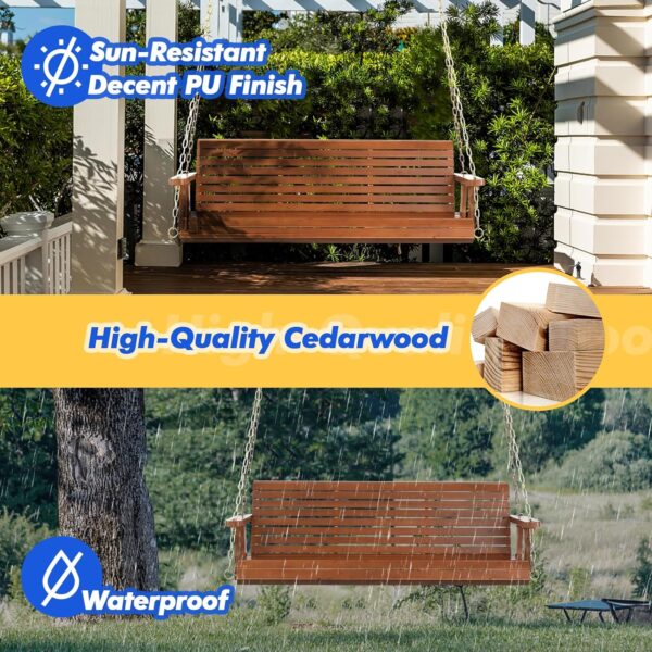 Upgraded Patio Wooden Porch Swing for Courtyard & Garden, Heavy Duty 880 LBS Swing Chair Bench with Hanging Chains for Outdoors (5 FT, Brown) - Image 5