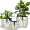 Plant Pots Indoor 6.7/5.7/4.5 Inch 3D Carved Design Flower Pot, Handmade in Polyethylene Material, White