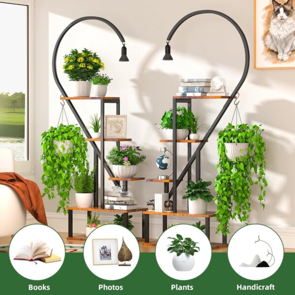 Tall Tiered Metal Plant Stand with Grow Lights for Indoor Plants Multiple, Large Plant Holder Display Shelf, Half Heart Shape Plant Rack for Living Room, Patio, Balcony - Image 6