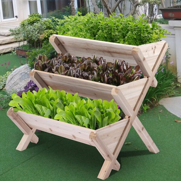 3 Tiers Wooden Vertical Raised Garden Bed with Legs,Planter Raised Beds Kit for Flowers Herbs Vegetables, Natural - Image 7