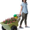 Easy Haul Wheelbarrow with Garden Tool Storage Tray, Durable Heavy-Duty Plastic Wheelbarrow with Large Easy Turn Wheels - Green, Made in USA