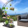 5 Tier Metal Plant Stand Indoor, Tall Half Moon Plant Stands, Heart Shape Flower Pot Shelves for Planter Display with 3 “S” Hooks, Best for Home Garden Balcony Patio( 1 Pack, Black) - Image 2