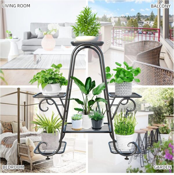 Plant Stand Metal Indoor Outdoor Multiple 6 Tier Tall Corner Flower Pot Holder Stands Shelf Rack Wrought Iron Tiered Planter Shelves for Patio, Living Room, Garden, Balcony, Black - Image 5