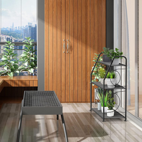 Plant Stand, 3 Tier Plant Shelf for Indoor Outdoor, Heavy Duty Metal Outdoor Plant Stand Holder Rack for Living Room Balcony and Garden, Black - Image 3