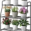Plant Stand Outdoor Indoor 3-Tier Metal Waterproof Plant Shelf for Living Room Balcony Garden, Black