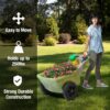 Easy Haul Wheelbarrow with Garden Tool Storage Tray, Durable Heavy-Duty Plastic Wheelbarrow with Large Easy Turn Wheels - Green, Made in USA - Image 2