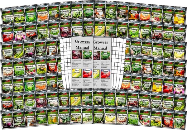 100 Seed Packets, 50 Different Vegetable & Fruit Seeds. 100,000 Individual Seeds for Long-Term Storage & Future Growing Seasons for Your Easy to Grow Garden. by