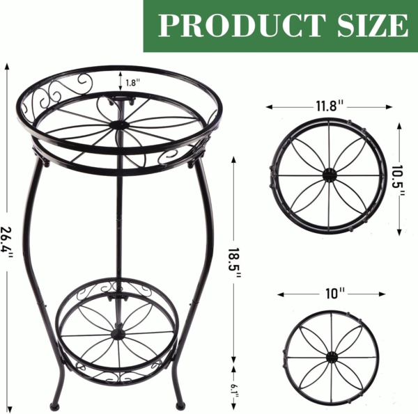 2 Pack 2 Tier Metal Plant Stands Indoor Outdoor, Tall Wrought Iron Flower Pot Shelf for Multiple Plants, Corner Plant Holder Rack for Patio Garden Kitchen Balcony Living Room - Image 5
