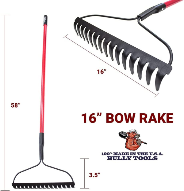 92309 12-Gauge 16-Inch Bow Rake with Fiberglass Handle and 16 Steel Tines, 58-Inch - Image 8
