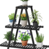 Plant Stand for Indoor Outdoor Tiered Plant Shelf 3 Tier 8 Potted Bamboo Flower Holder Ladder Rack for Multiple Triangle Table Plant Pot Stand (Black 3-Tier)
