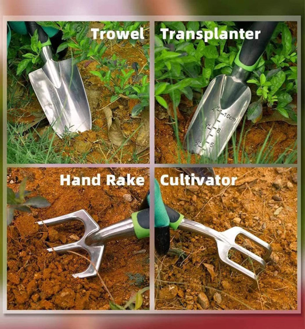 Handle Garden Planting Tools Set for Woman Man 11 Pieces for Gardening Gifts,Heavy Duty Aluminum Hand Tool with Apron,Storage Tote Bag - Image 5