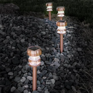 Solar Powered Lights (Set of 4)- LED Outdoor Stake Spotlight Fixture for Gardens, Pathways, and Patios by -Copper