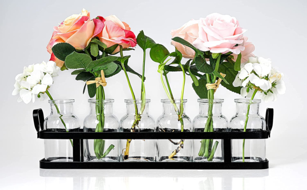 6Pc Glass Flower Vase with Metal Holder, Best Vases for Flowers, Set for Home Decor, Wedding Decorations, Table Decor, Kitchen, Bathroom, Bedroom, Shelf Decor, Best Modern Vase for Flower Arrangement - Image 9
