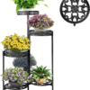 Plant Stand Indoor Outdoor 6 Tier 35.5'' Tall Metal Plant Planter Display Storage Shelf for Home Garden Patio Bathroom Office Living Room Balcony Corner(Black)