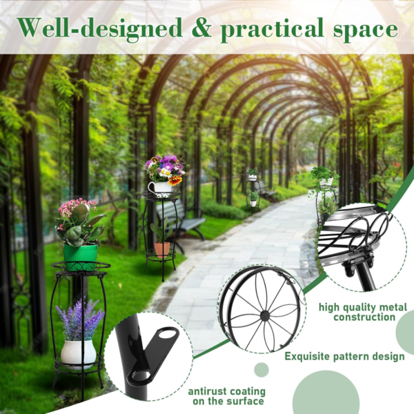2 Pack 2 Tier Metal Plant Stands Indoor Outdoor, Tall Wrought Iron Flower Pot Shelf for Multiple Plants, Corner Plant Holder Rack for Patio Garden Kitchen Balcony Living Room - Image 4