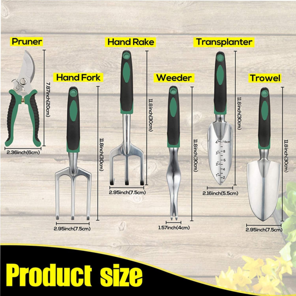 Handle Garden Planting Tools Set for Woman Man 11 Pieces for Gardening Gifts,Heavy Duty Aluminum Hand Tool with Apron,Storage Tote Bag - Image 7