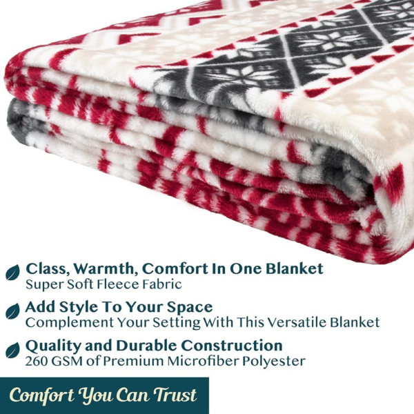 Christmas Throw Blanket | Holiday Christmas Red Fleece Blanket | Soft, Plush, Warm Winter Cabin Throw, 50X60 (Red Snowflakes) - Image 5