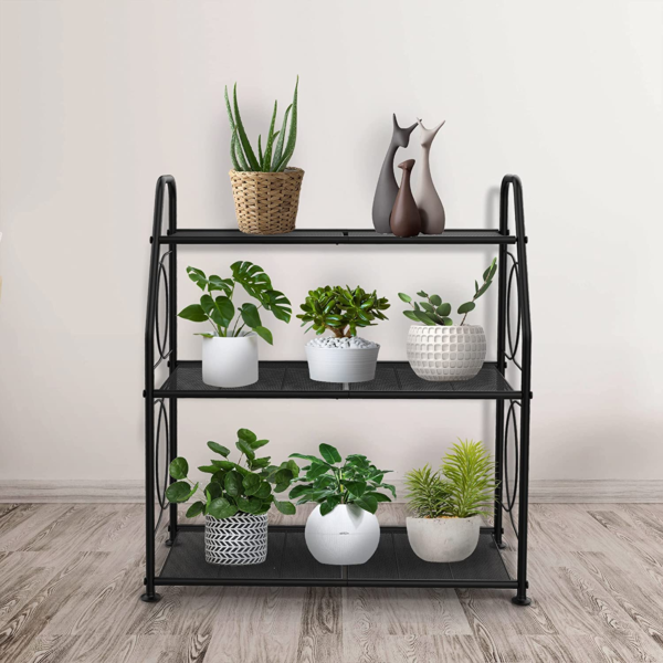 Plant Stand, 3 Tier Plant Shelf for Indoor Outdoor, Heavy Duty Metal Outdoor Plant Stand Holder Rack for Living Room Balcony and Garden, Black - Image 2