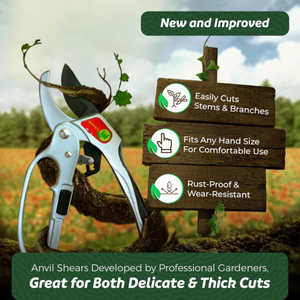 Ratchet Pruning Shears Gardening Tool – Anvil Pruner Garden Shears with Assisted Action – Ratchet Pruners for Gardening with Heavy Duty, Nonstick Steel Blade – Garden Tools by - Image 2