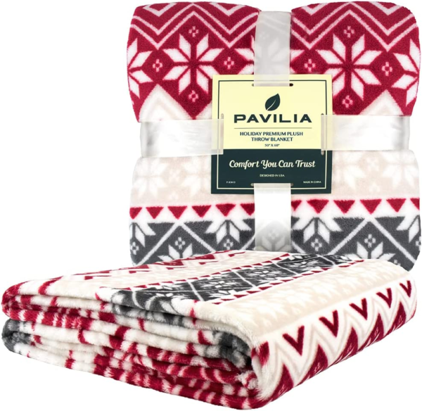Christmas Throw Blanket | Holiday Christmas Red Fleece Blanket | Soft, Plush, Warm Winter Cabin Throw, 50X60 (Red Snowflakes) - Image 2