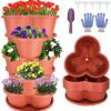 5 Tier Tower Stackable Planter, Strawberry Planter, Vertical Gardening Indoor/Outdoor Planters, Herb Planter for Growing Flowers, Vegetables and Succulents (Brick Red)