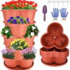 5 Tier Tower Stackable Planter, Strawberry Planter, Vertical Gardening Indoor/Outdoor Planters, Herb Planter for Growing Flowers, Vegetables and Succulents (Brick Red) - Image 2
