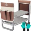 Garden Stool 10.2" Width, Garden Kneeler and Seat Load Cap 350 Lbs, Heavy Duty Gardening Stool with Extra Kneeling Pad, 2 Tool Pouches, Claw Gloves, Gift for Women Seniors, Brown