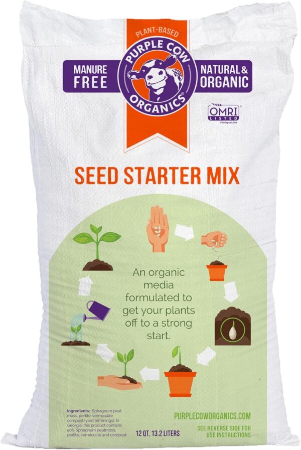 All Natural Seed Starter Mix for Fast Germination and Vigorous Seedlings with Strong Root Systems for Indoor Home Gardens, 12 Quart Bag