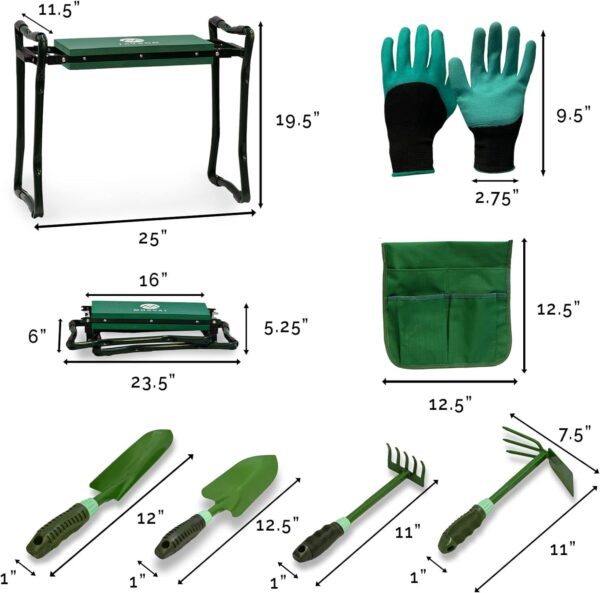 Heavy Duty Garden Kneeler and Bench Stool Seat for Men Women & Seniors, Includes EVA Foam Pad Knee Protectant with Added Safety Locks, plus Pair of Gardening Gloves, 4 Digging Tools & 2 Bags - Image 3