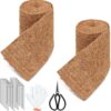 2 Pcs 10 Ft X 6.3 Inch Natural Mulch Roll Coconut Fiber Mulch Mat Edging for Landscaping Thick Mulch for Garden Weed Barrier with 30 U Shaped Steel Stakes and Protective Gloves for Vegetables
