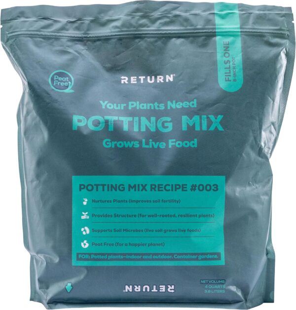 Potting Mix #003, 4-QT Pouch, Organic Matter Potting Mix for Indoor Outdoor Potted Plants, Container Gardens, Vegetables - Peat Free, Improve Soil Structure, Retain Plant Moisture, Eco-Friendly