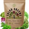 15 Lettuce & Salad Greens Seeds Variety Pack 7500+ Non-Gmo Heirloom Lettuce Seeds for Indoors & Outdoors Garden, Hydroponics, Aerogarden - Arugula, Kale, Spinach, Swiss Chard, Lettuce